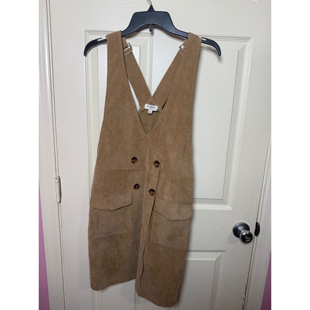 Umgee Tan Corduroy Overall Dress Double Breasted Jumper